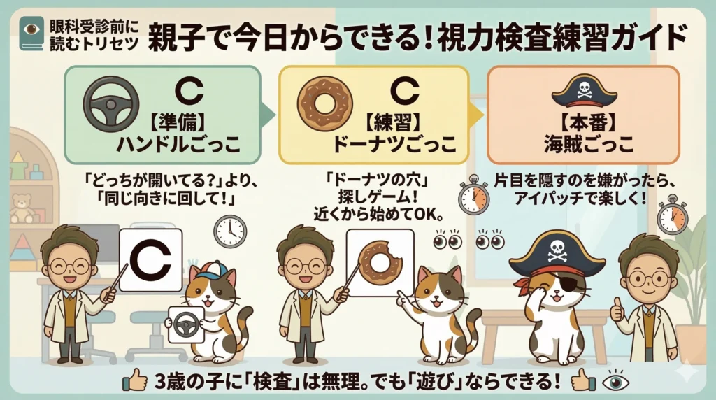 親子で今日からできる、視力検査練習ガイド。