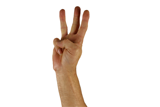 指で3を作っている画像