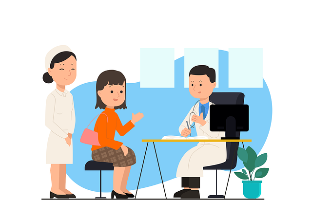 女性が診察室で医師の話を聞いているイラスト